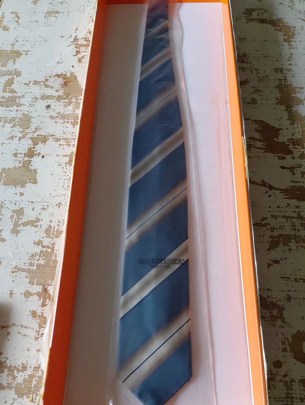 Navy and Cream Diagonal Stripe Men's Tie